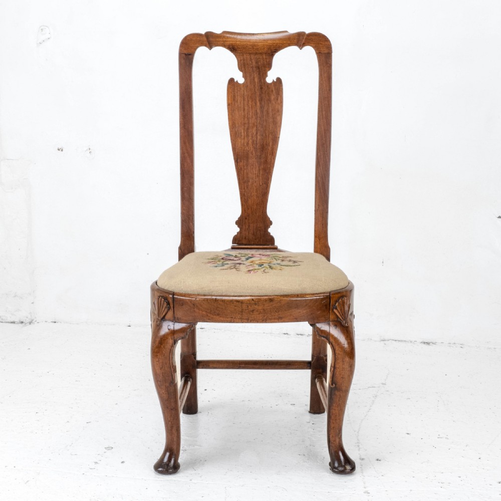 George I / Queen Anne Early C18th Carved Walnut Tapestry Upholstered Side Chair (Georgian) View II