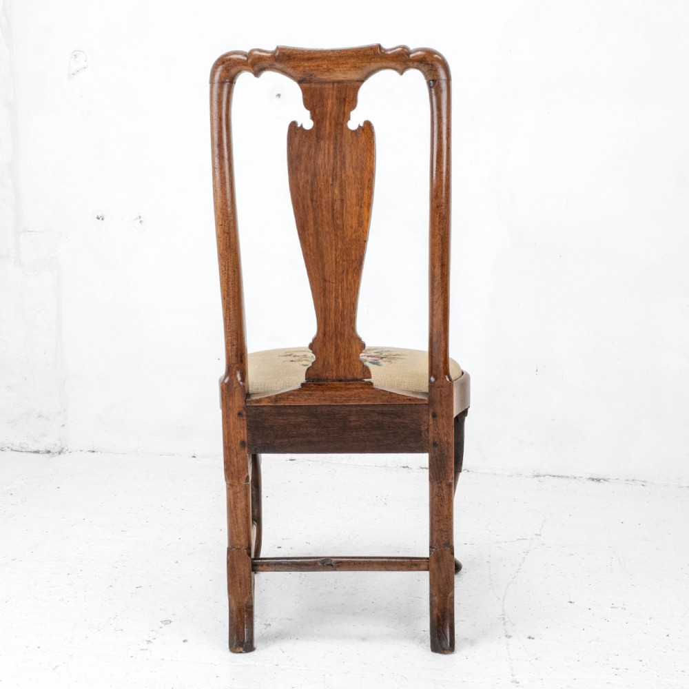 George I / Queen Anne Early C18th Carved Walnut Tapestry Upholstered Side Chair (Georgian) View VI