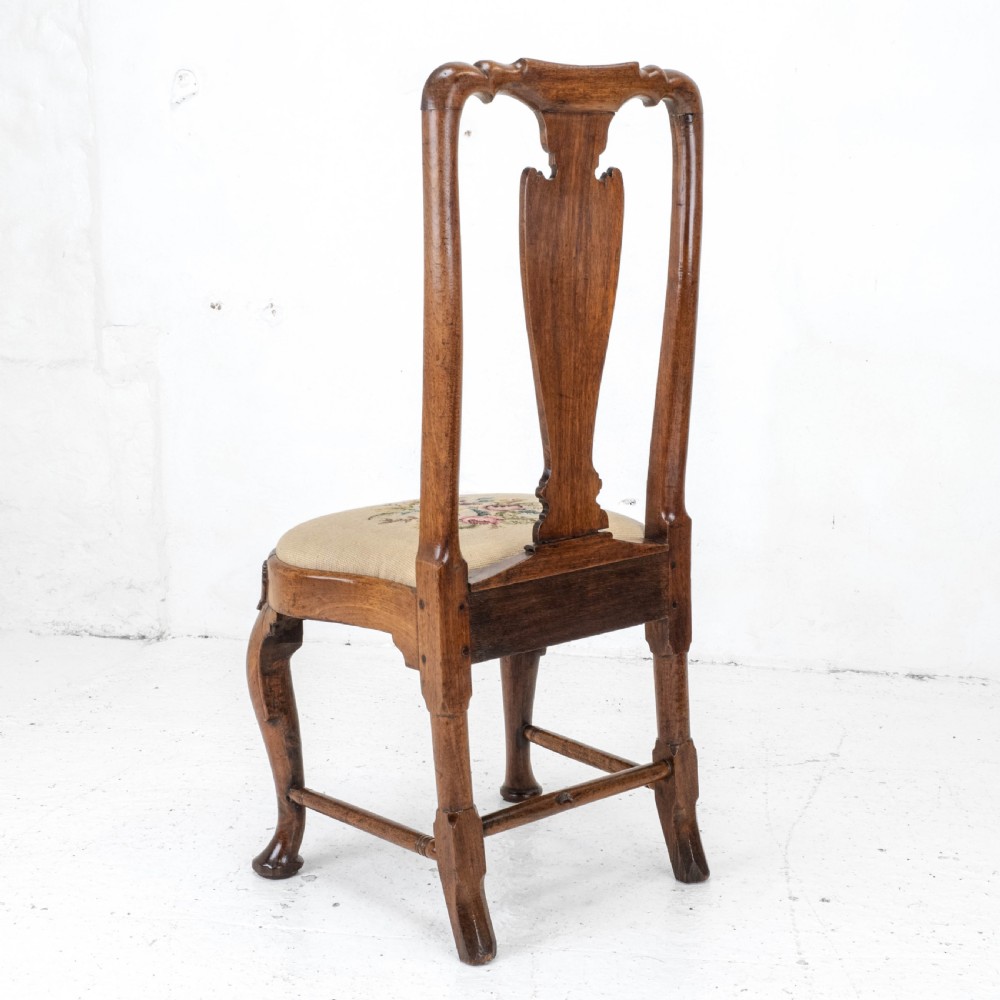 George I / Queen Anne Early C18th Carved Walnut Tapestry Upholstered Side Chair (Georgian) View VII