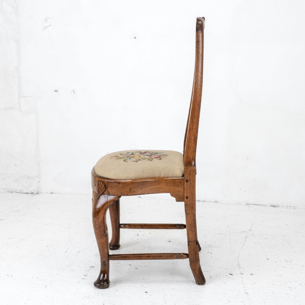 George I / Queen Anne Early C18th Carved Walnut Tapestry Upholstered Side Chair (Georgian) View VIII