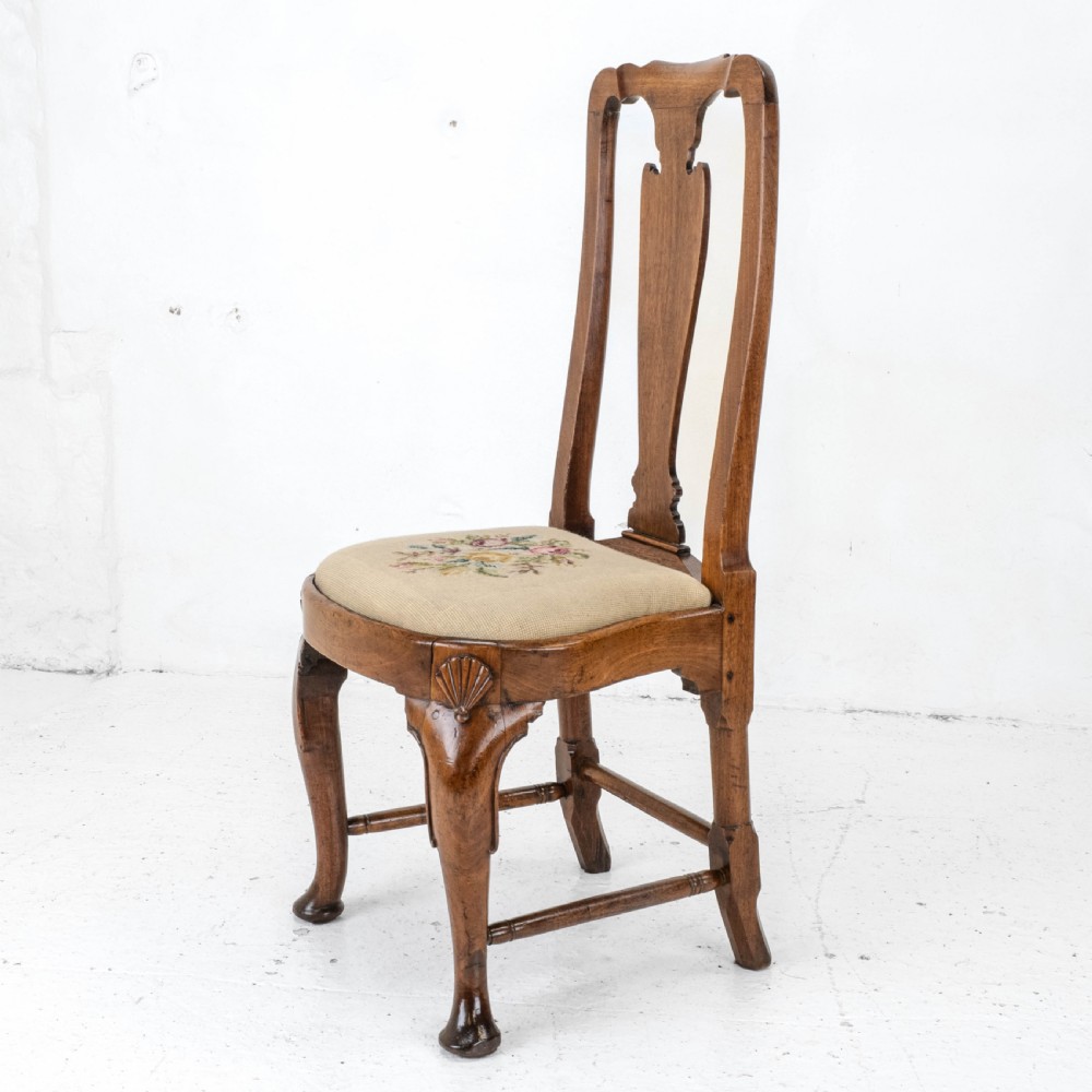 George I / Queen Anne Early C18th Carved Walnut Tapestry Upholstered Side Chair (Georgian) View IX