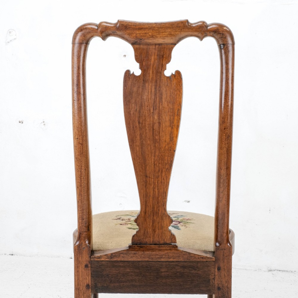 George I / Queen Anne Early C18th Carved Walnut Tapestry Upholstered Side Chair (Georgian) View XI