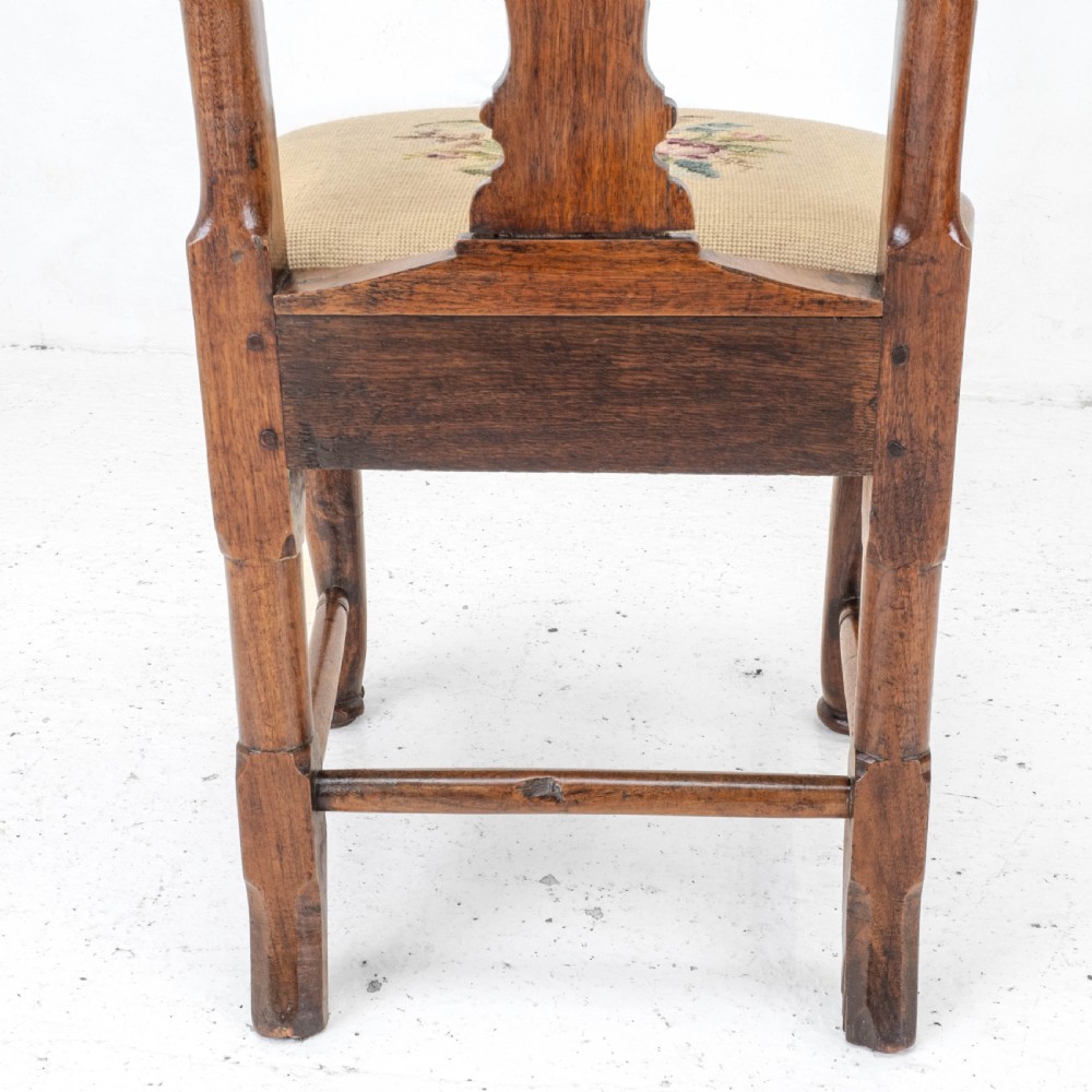 George I / Queen Anne Early C18th Carved Walnut Tapestry Upholstered Side Chair (Georgian) View XII