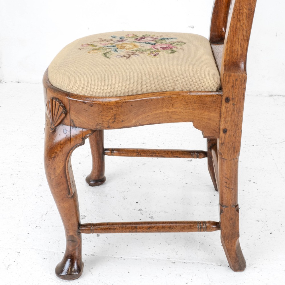 George I / Queen Anne Early C18th Carved Walnut Tapestry Upholstered Side Chair (Georgian) View XIII