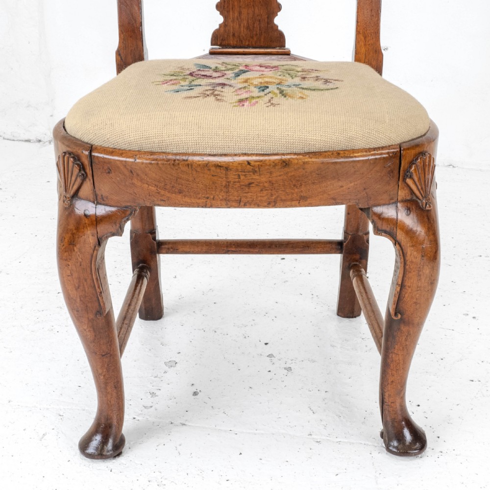 George I / Queen Anne Early C18th Carved Walnut Tapestry Upholstered Side Chair (Georgian) View XIV