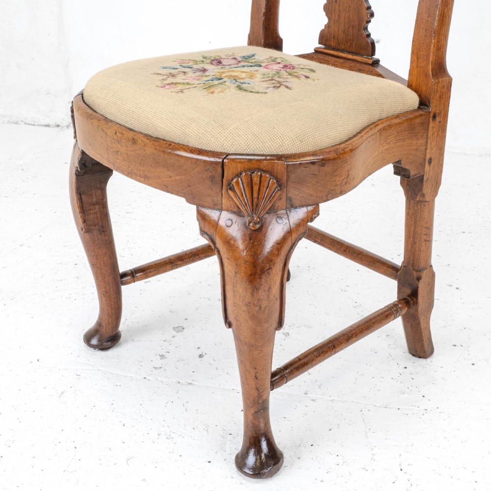 George I / Queen Anne Early C18th Carved Walnut Tapestry Upholstered Side Chair (Georgian) View XV