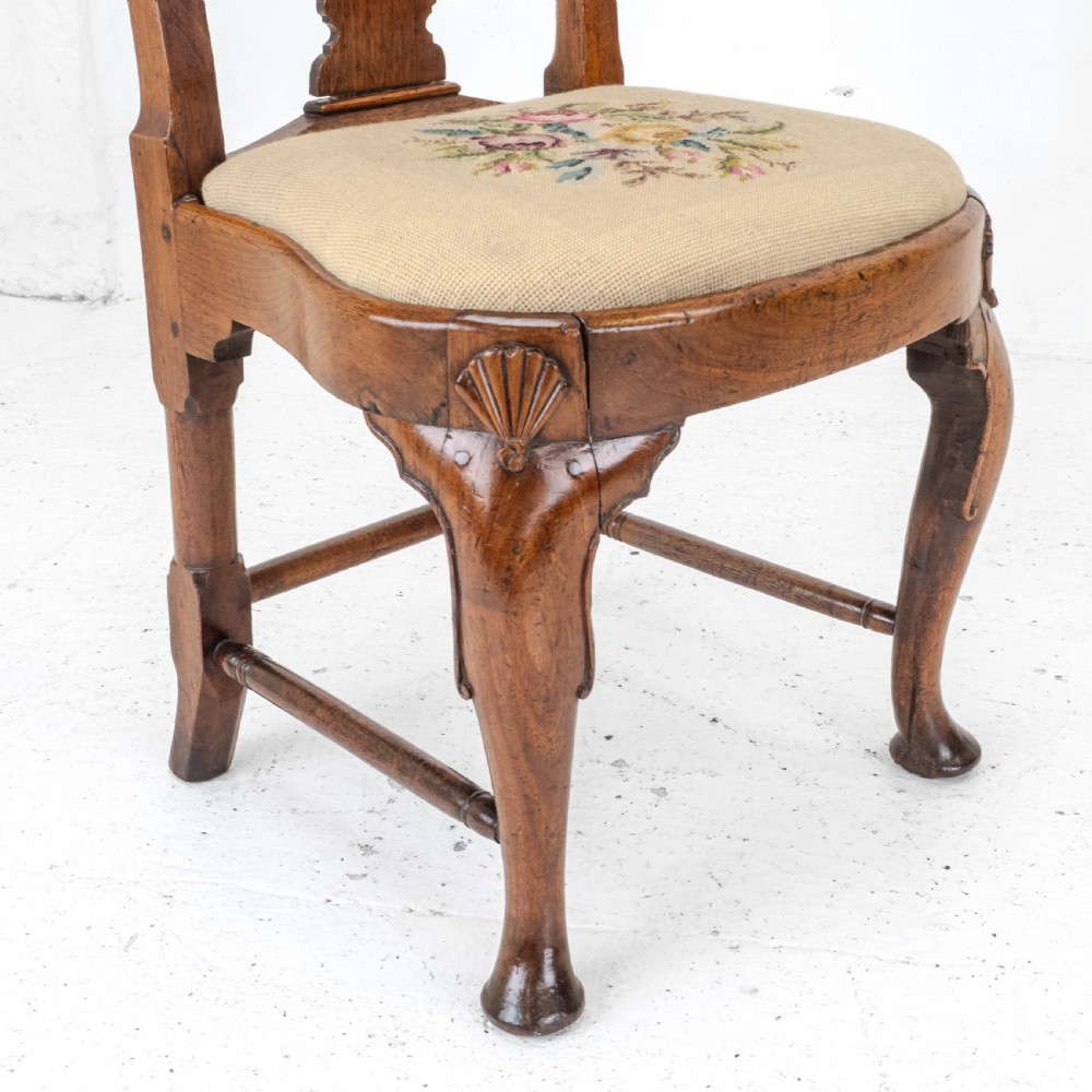 George I / Queen Anne Early C18th Carved Walnut Tapestry Upholstered Side Chair (Georgian) View XVI