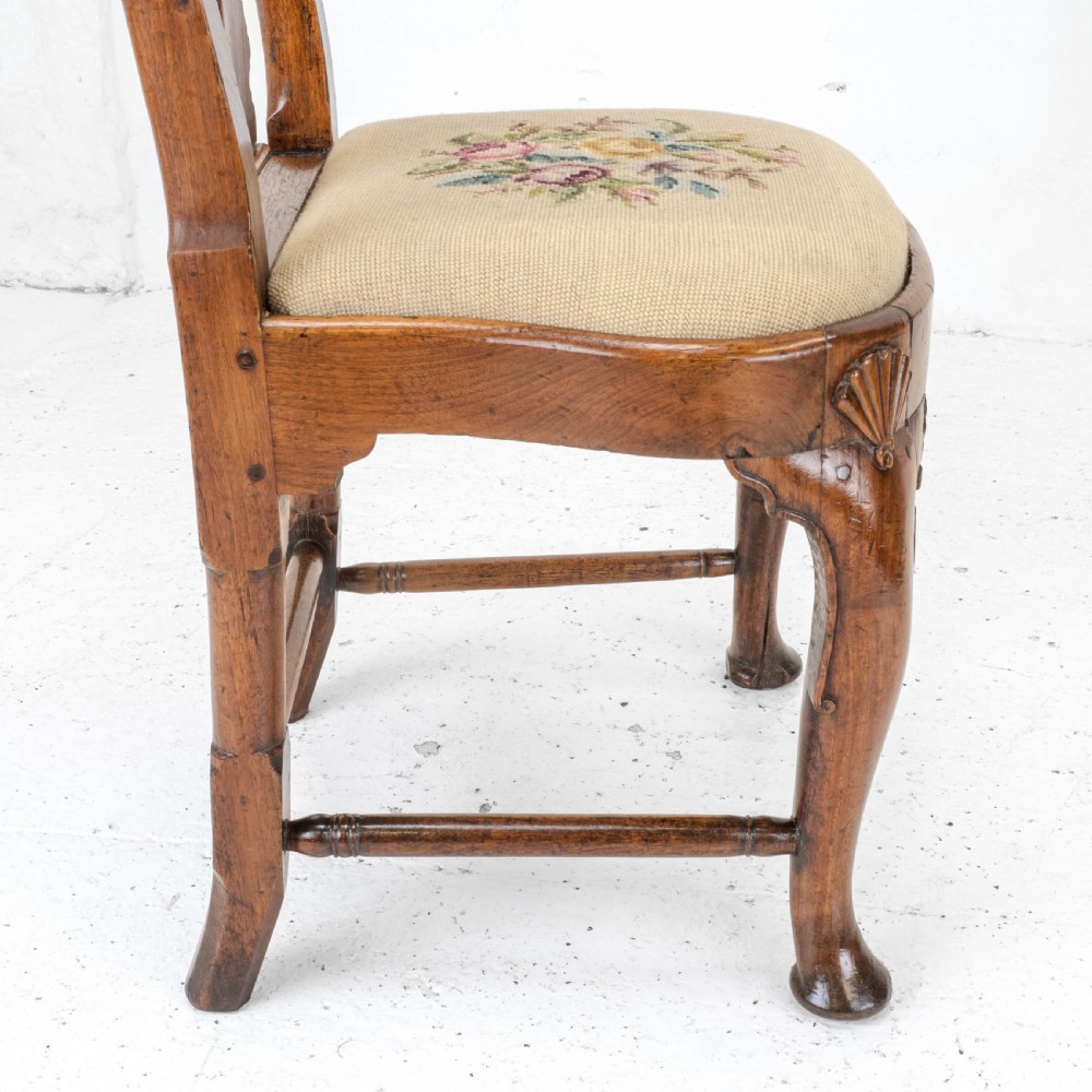 George I / Queen Anne Early C18th Carved Walnut Tapestry Upholstered Side Chair (Georgian) View XVII