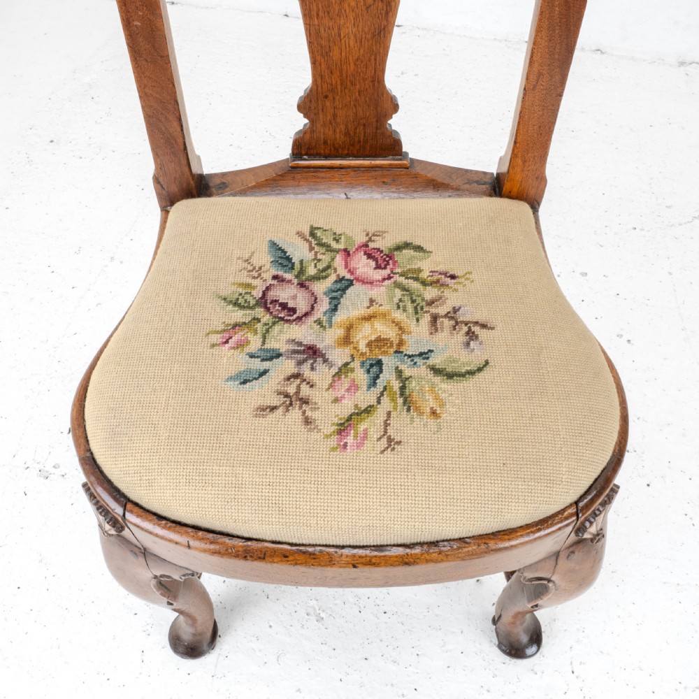 George I / Queen Anne Early C18th Carved Walnut Tapestry Upholstered Side Chair (Georgian) View XVIII