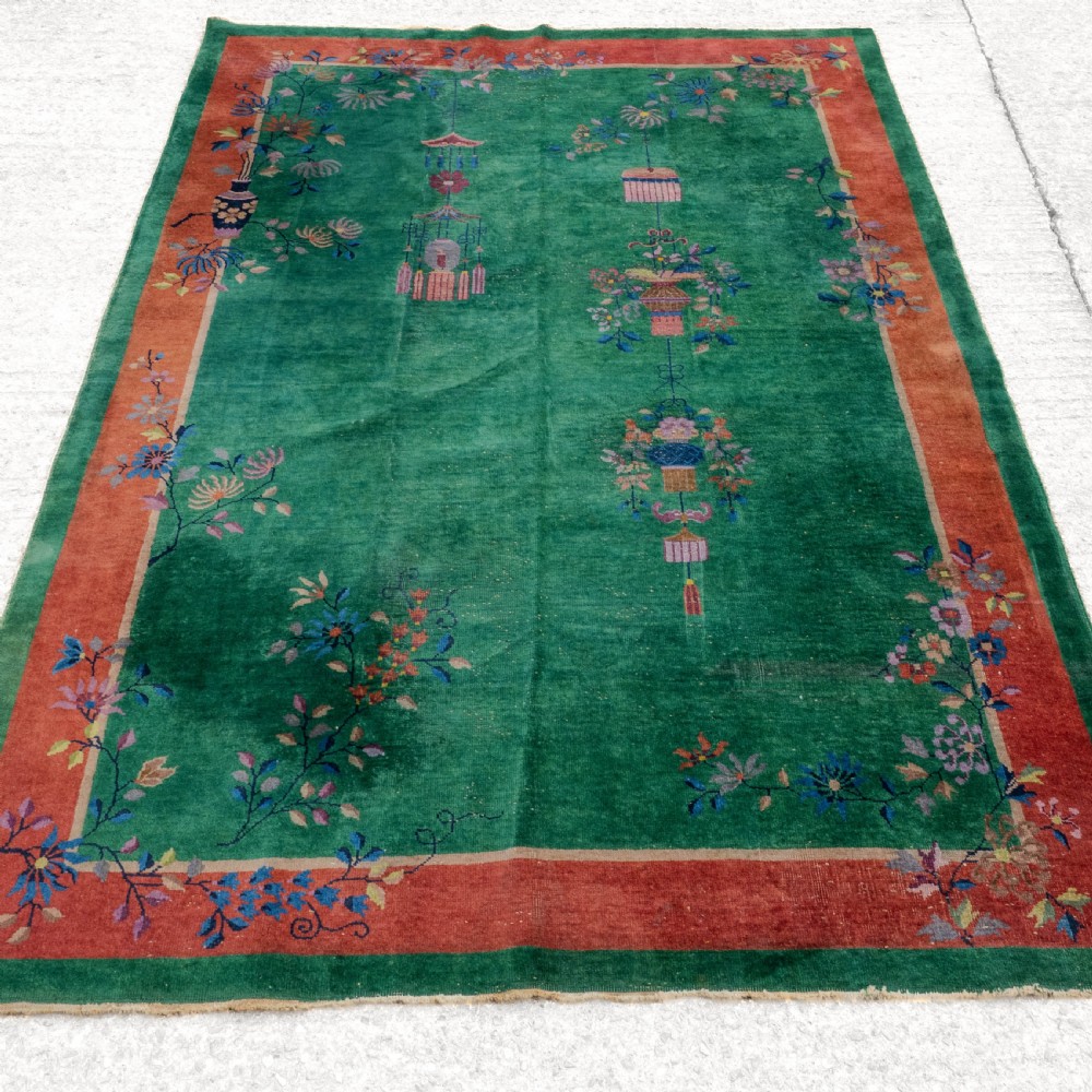 Chinese Art Deco Green Carpet C1920 8'9