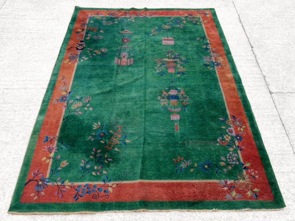 Chinese Art Deco Green Carpet C1920 8'9