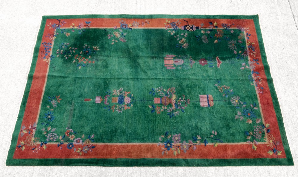Chinese Art Deco Green Carpet C1920 8'9