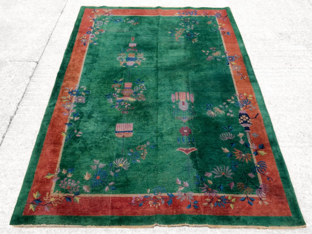 Chinese Art Deco Green Carpet C1920 8'9