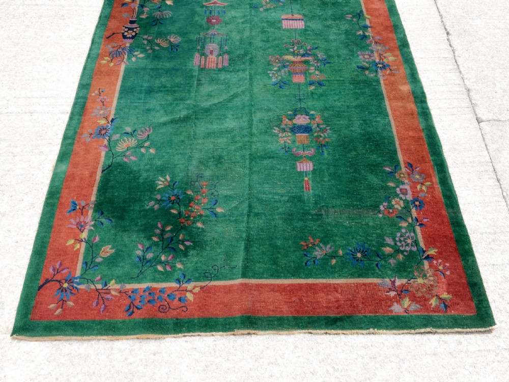 Chinese Art Deco Green Carpet C1920 8'9