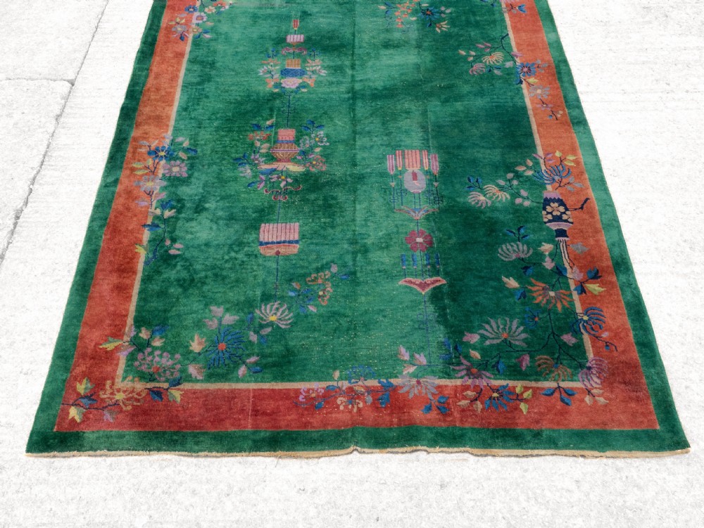 Chinese Art Deco Green Carpet C1920 8'9