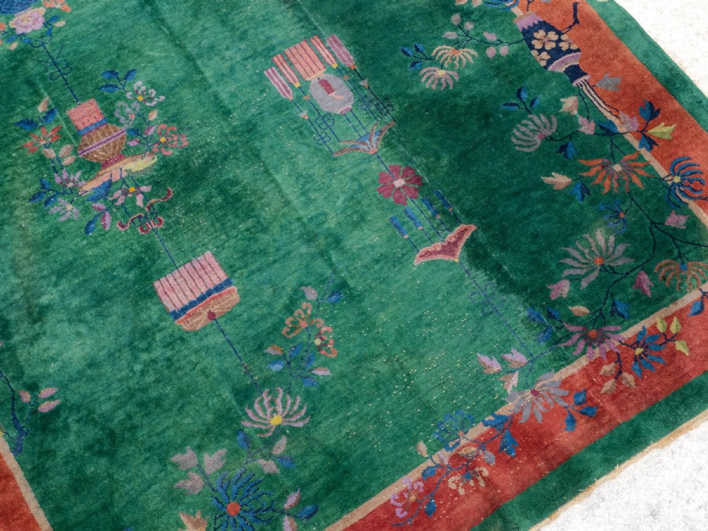 Chinese Art Deco Green Carpet C1920 8'9