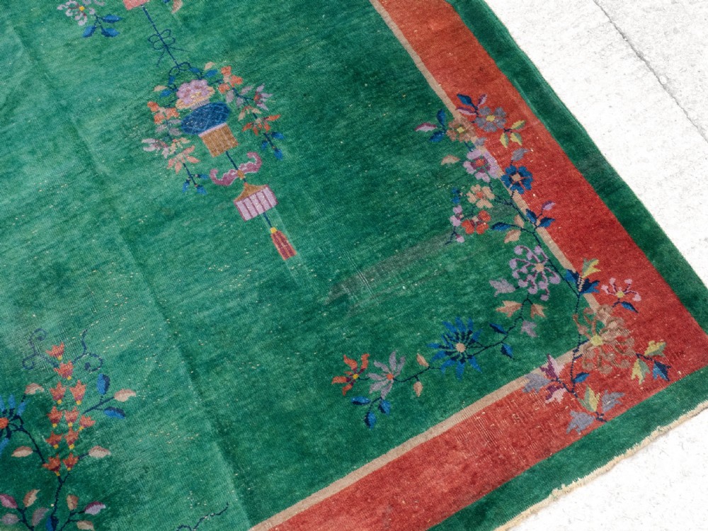 Chinese Art Deco Green Carpet C1920 8'9