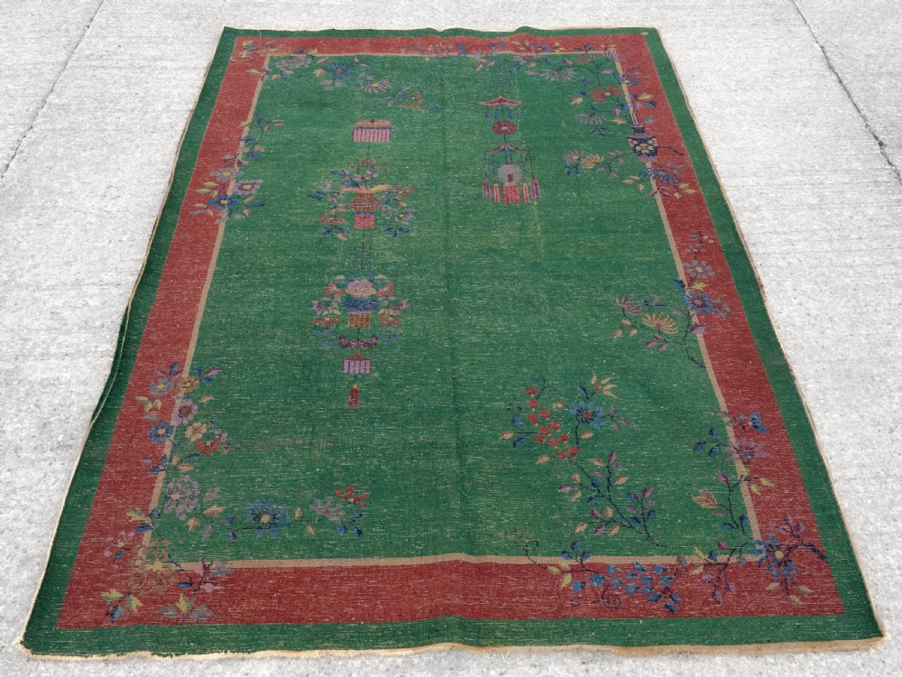 Chinese Art Deco Green Carpet C1920 8'9