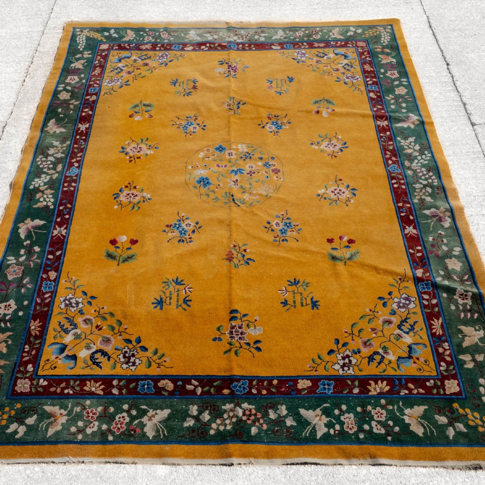 Antique Chinese Art Deco Yellow Carpet C1920 12' x 8'10
