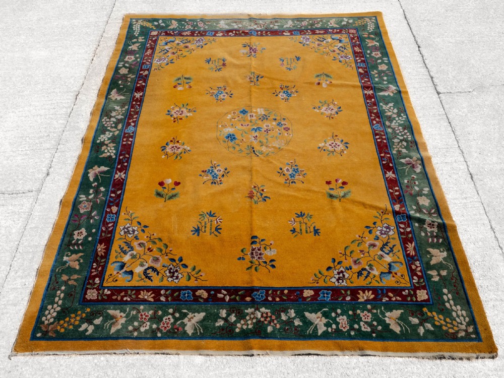 Antique Chinese Art Deco Yellow Carpet C1920 12' x 8'10
