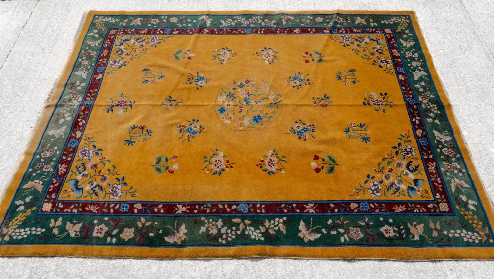 Antique Chinese Art Deco Yellow Carpet C1920 12' x 8'10