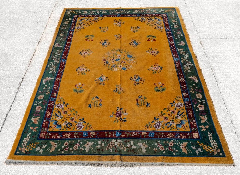 Antique Chinese Art Deco Yellow Carpet C1920 12' x 8'10