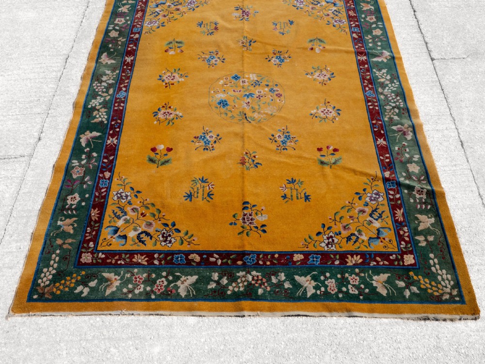 Antique Chinese Art Deco Yellow Carpet C1920 12' x 8'10