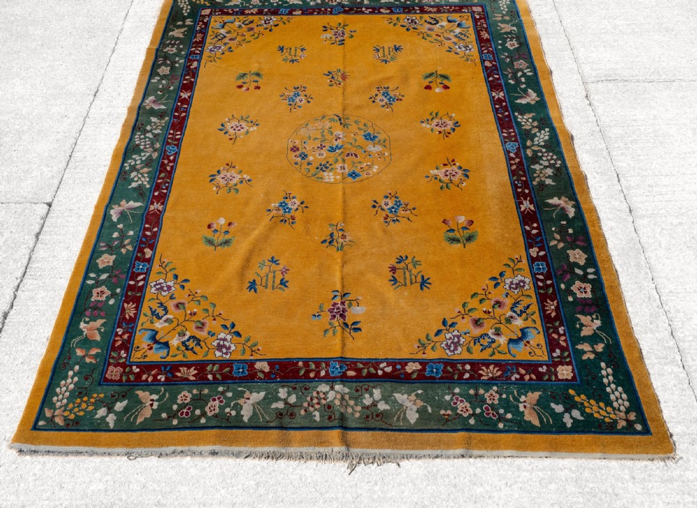 Antique Chinese Art Deco Yellow Carpet C1920 12' x 8'10
