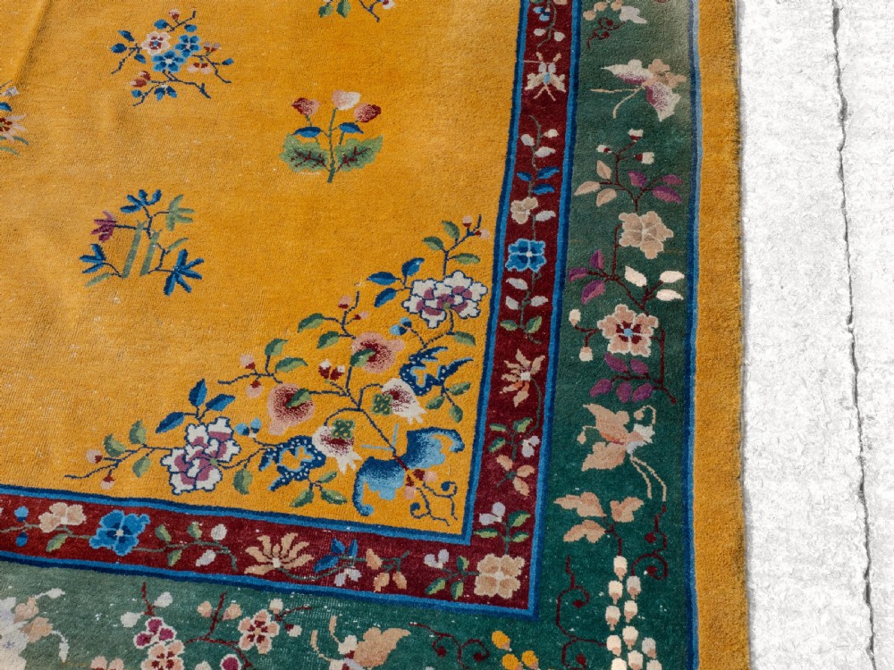 Antique Chinese Art Deco Yellow Carpet C1920 12' x 8'10