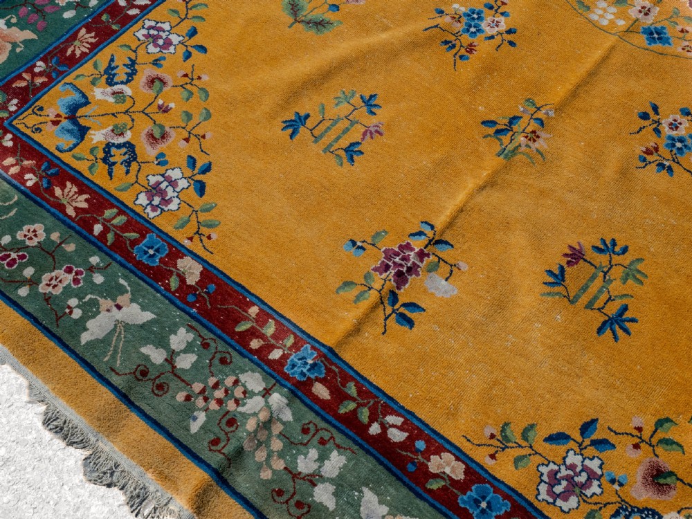 Antique Chinese Art Deco Yellow Carpet C1920 12' x 8'10