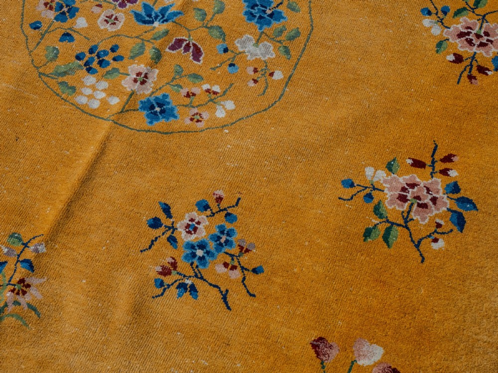 Antique Chinese Art Deco Yellow Carpet C1920 12' x 8'10