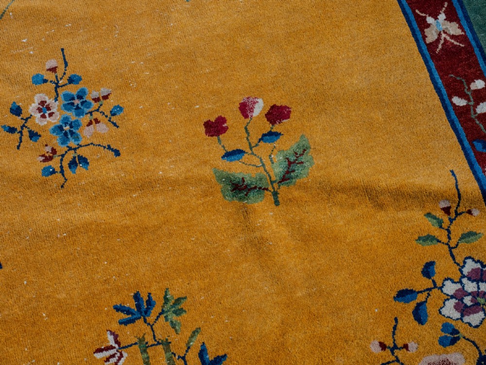 Antique Chinese Art Deco Yellow Carpet C1920 12' x 8'10