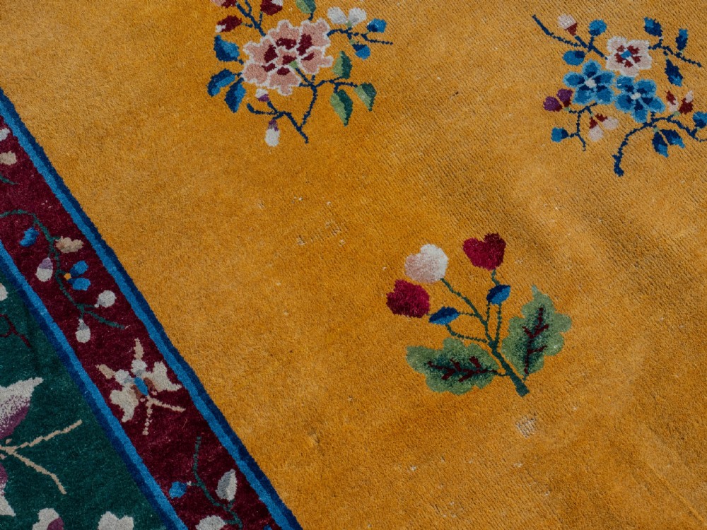 Antique Chinese Art Deco Yellow Carpet C1920 12' x 8'10