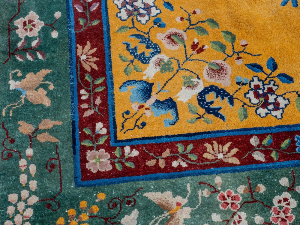 Antique Chinese Art Deco Yellow Carpet C1920 12' x 8'10