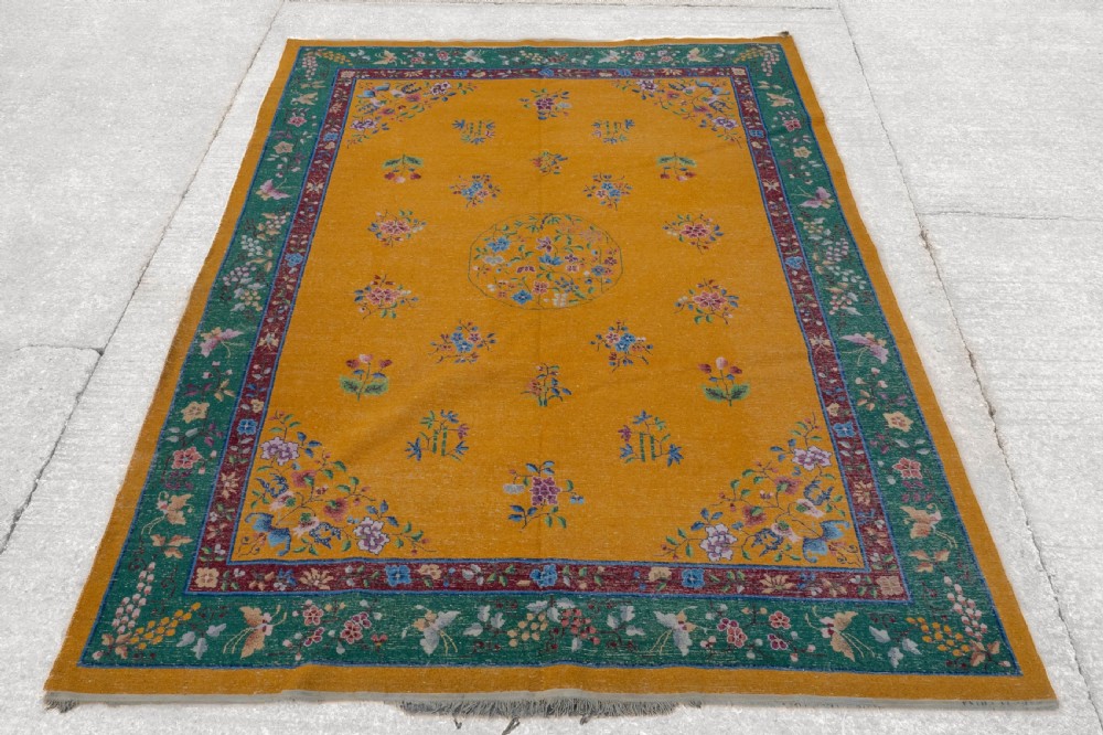 Antique Chinese Art Deco Yellow Carpet C1920 12' x 8'10