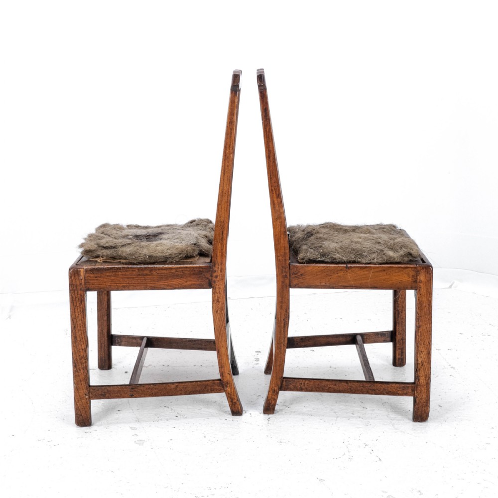 Pair of Georgian C18th Chippendale Country Elm Upholstered Dining / Side Chairs View III