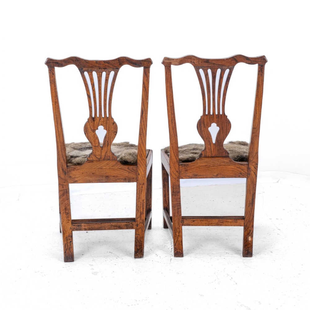 Pair of Georgian C18th Chippendale Country Elm Upholstered Dining / Side Chairs View IV