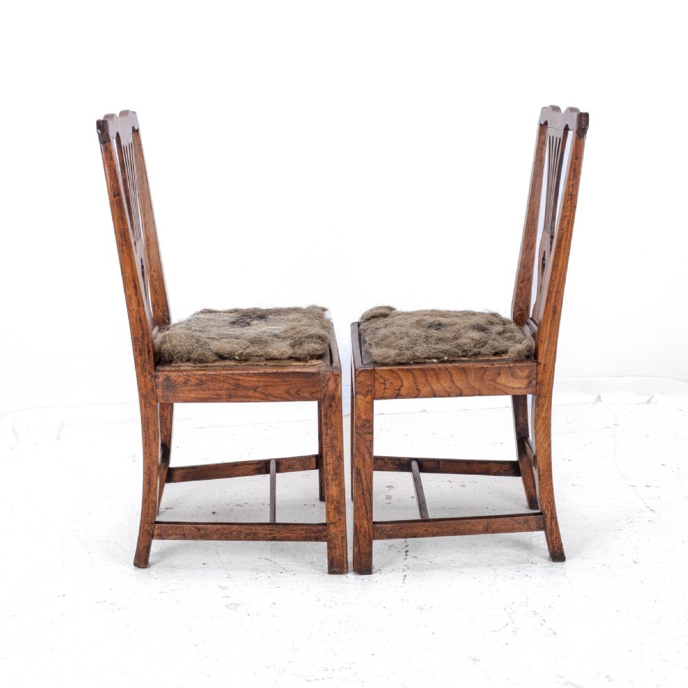 Pair of Georgian C18th Chippendale Country Elm Upholstered Dining / Side Chairs View V