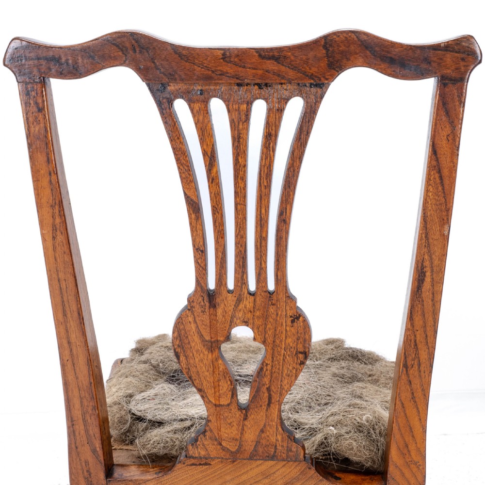 Pair of Georgian C18th Chippendale Country Elm Upholstered Dining / Side Chairs View VII