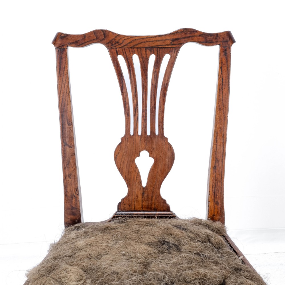 Pair of Georgian C18th Chippendale Country Elm Upholstered Dining / Side Chairs View VIII