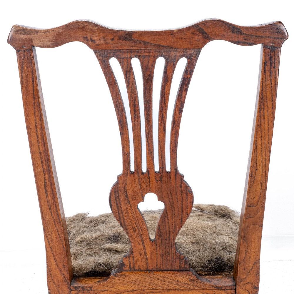 Pair of Georgian C18th Chippendale Country Elm Upholstered Dining / Side Chairs View IX