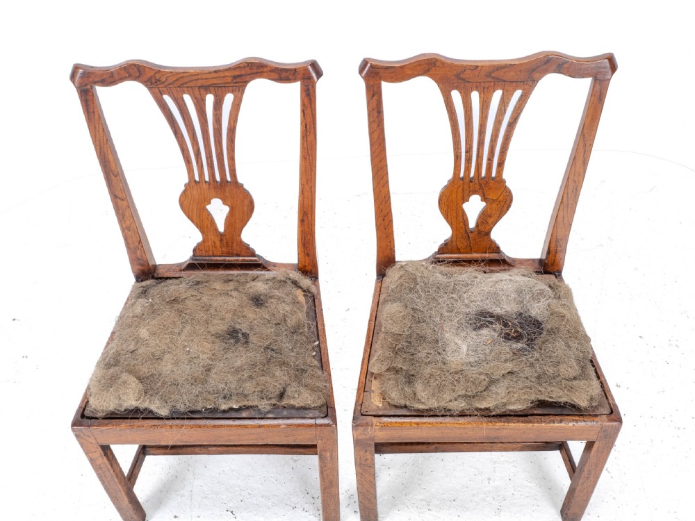 Pair of Georgian C18th Chippendale Country Elm Upholstered Dining / Side Chairs View X