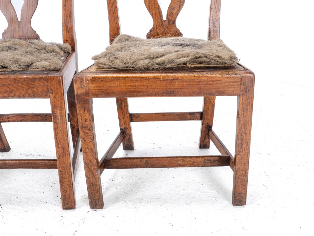 Pair of Georgian C18th Chippendale Country Elm Upholstered Dining / Side Chairs View XI