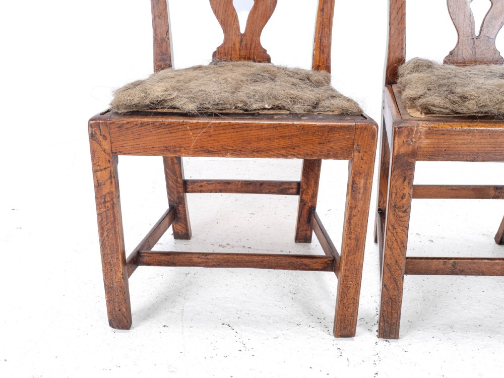 Pair of Georgian C18th Chippendale Country Elm Upholstered Dining / Side Chairs View XII