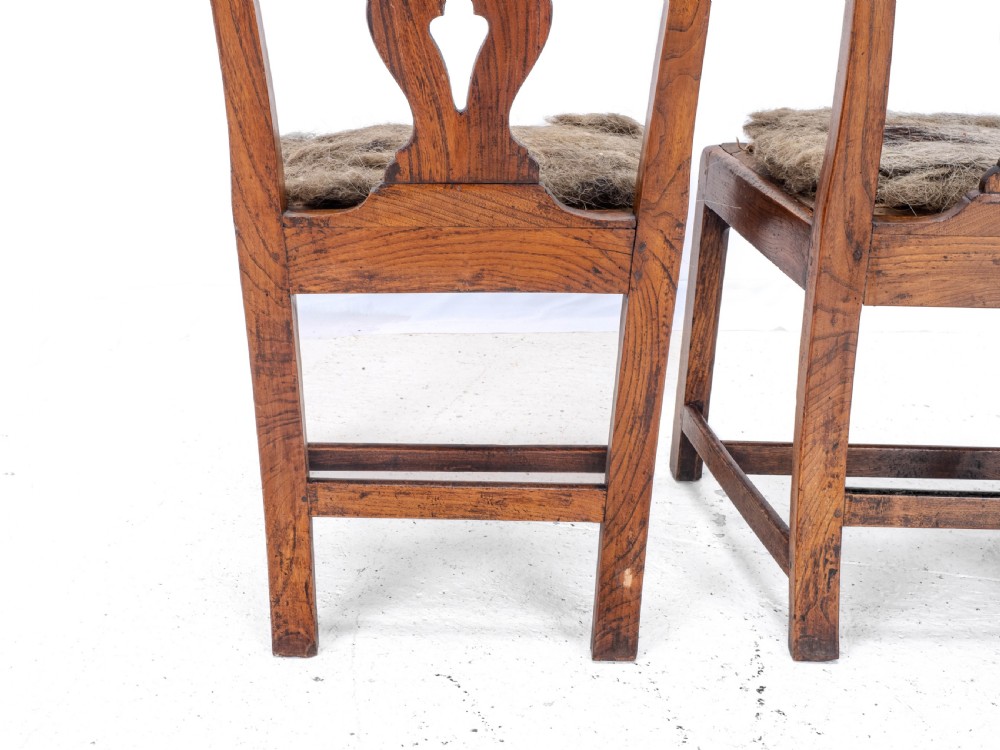 Pair of Georgian C18th Chippendale Country Elm Upholstered Dining / Side Chairs View XIII