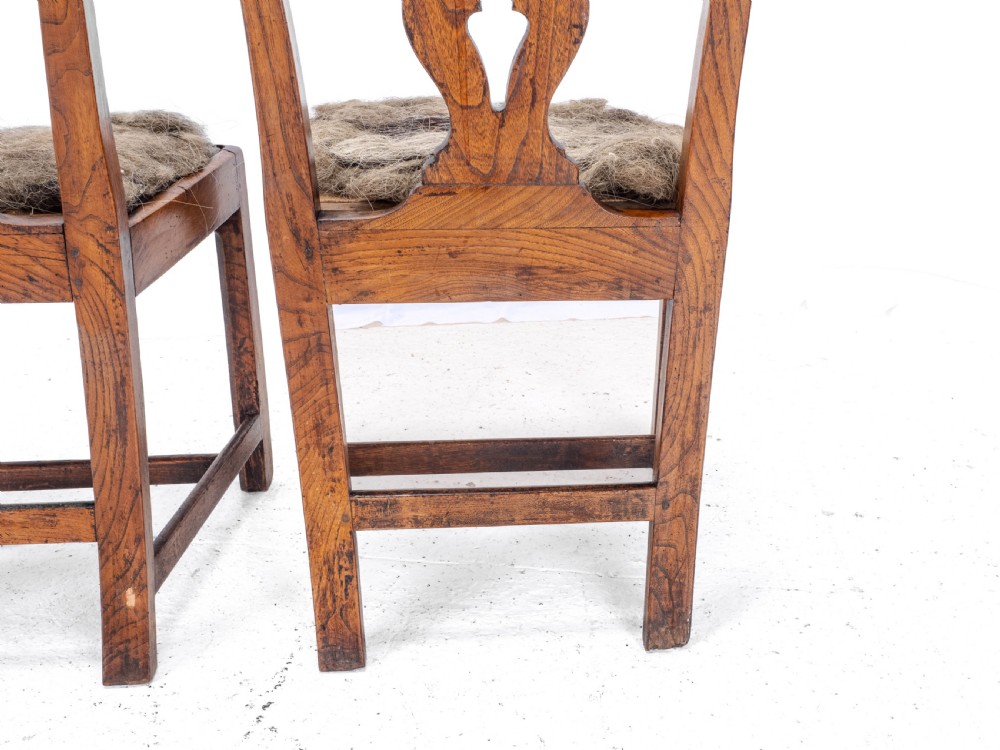 Pair of Georgian C18th Chippendale Country Elm Upholstered Dining / Side Chairs View XIV