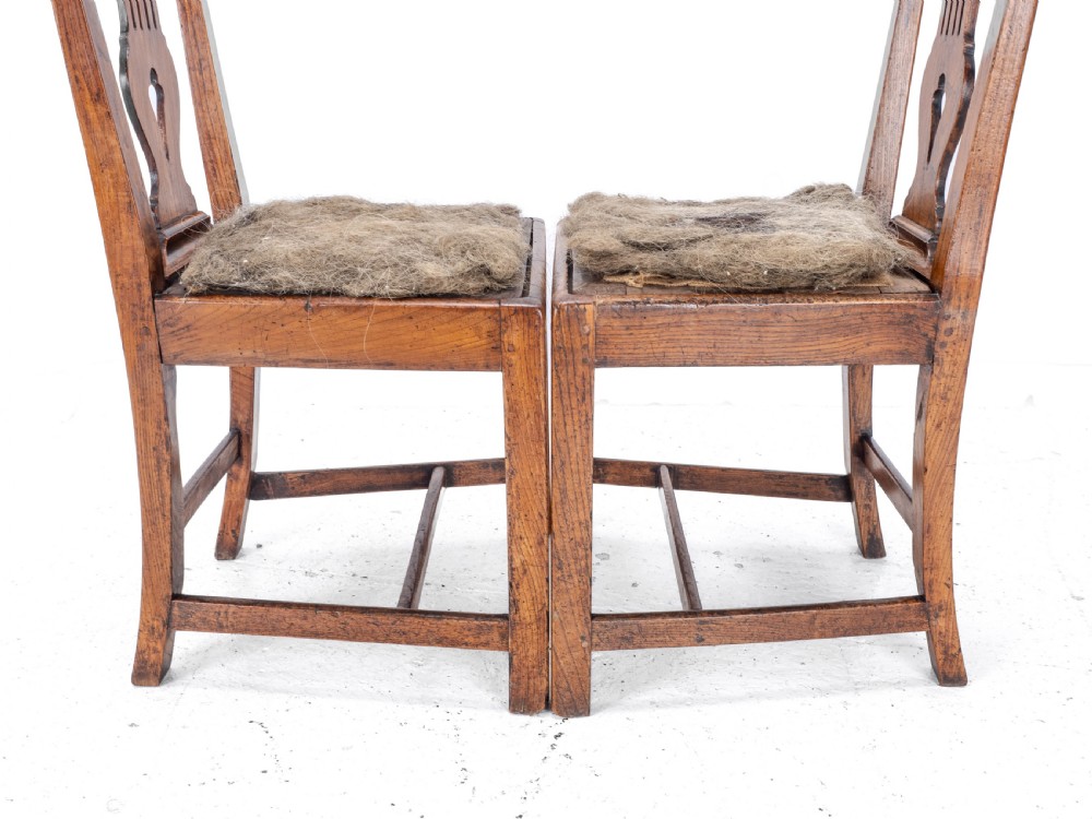 Pair of Georgian C18th Chippendale Country Elm Upholstered Dining / Side Chairs View XV