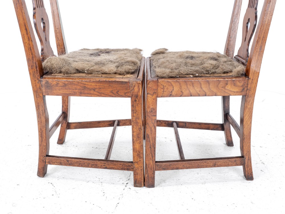 Pair of Georgian C18th Chippendale Country Elm Upholstered Dining / Side Chairs View XVI