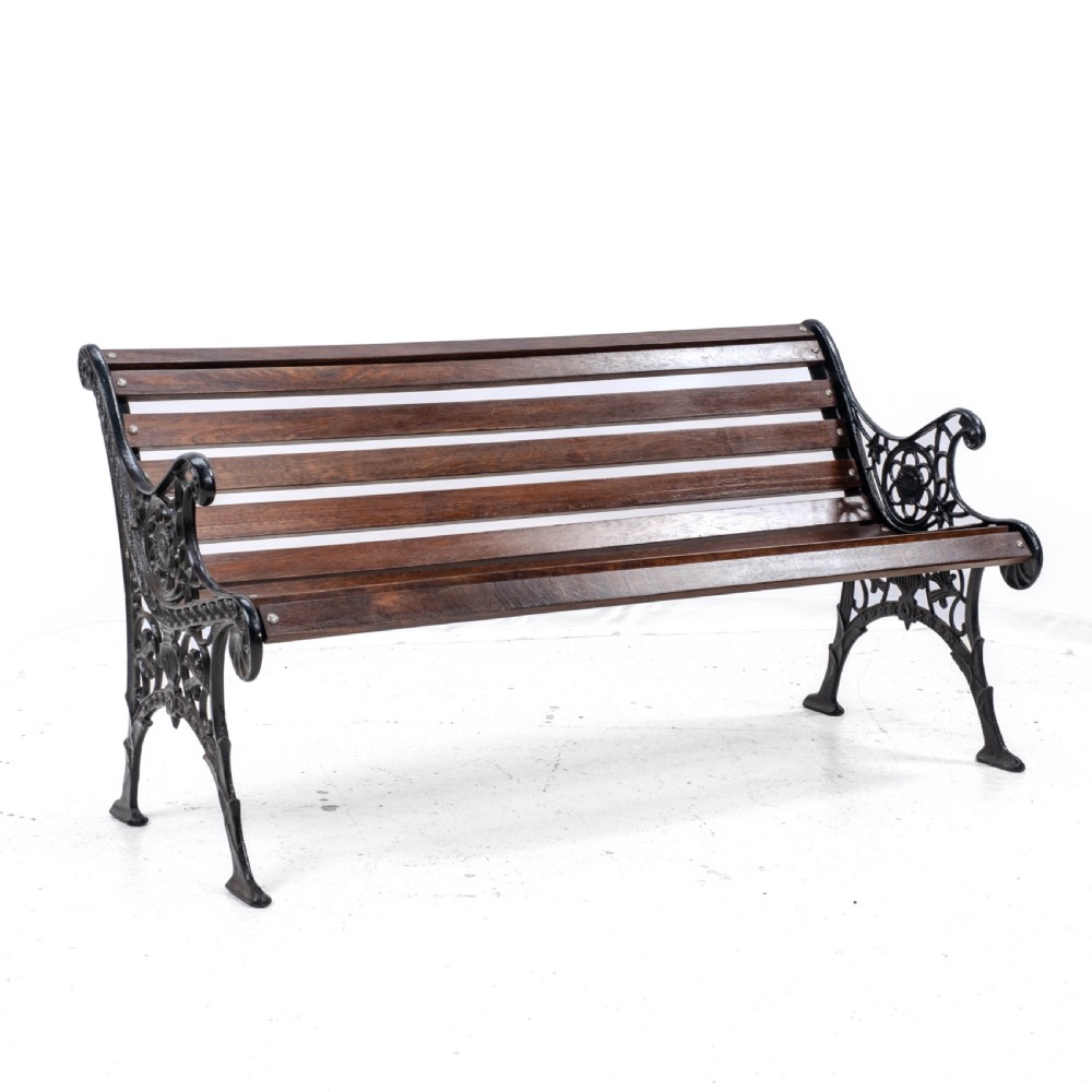 Victorian C19th Cast Iron & Teak Slatted Garden Park Bench 5ft