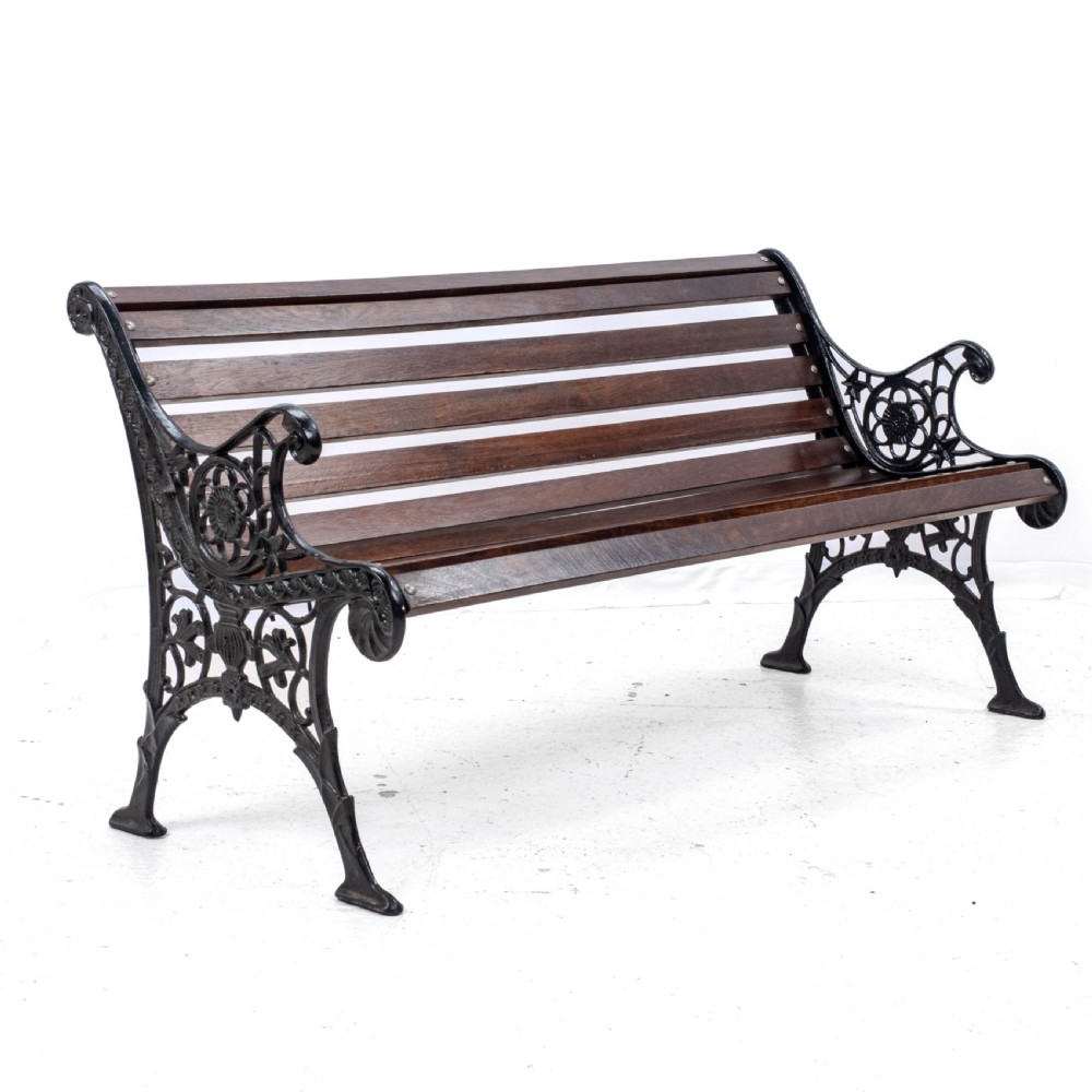 Victorian C19th Cast Iron & Teak Slatted Garden Park Bench 5ft View II